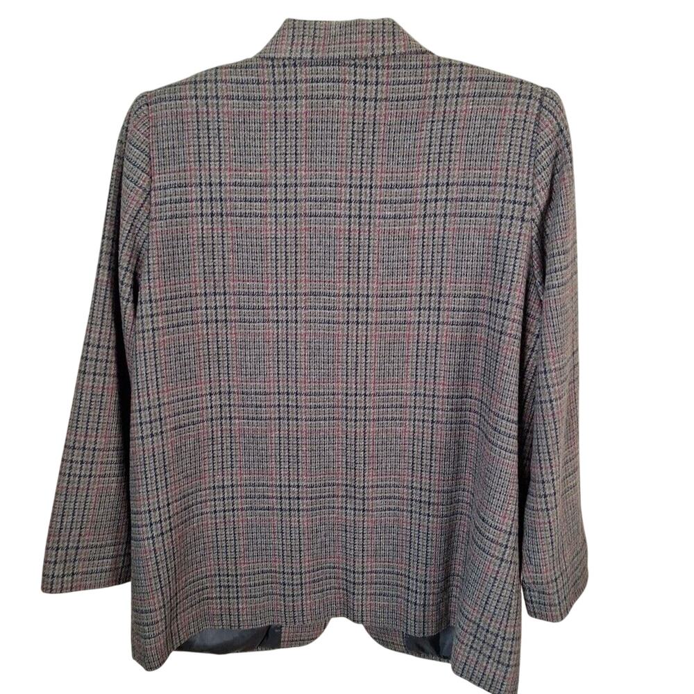 Vintage Sag Harbor Gray Green Plaid Wool Blnd Blazer Women Size 14P Petite - Picture 9 of 9